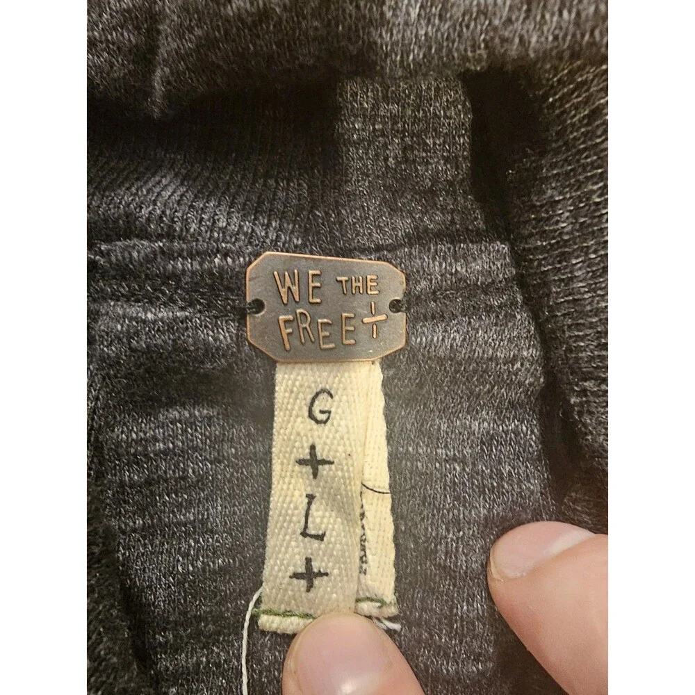 Free People We The Free Tara Split Back Turtleneck Sweater Charcoal Gray Large
